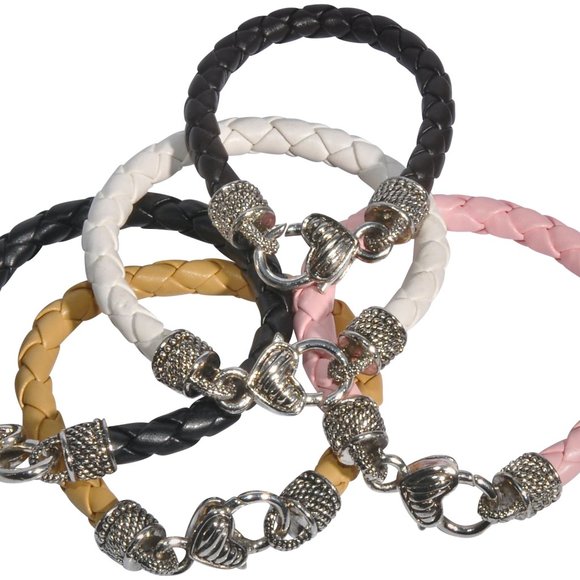 2PCS, LEATHER BRACELET WITH SILVER 2 SIDED HEART - Picture 1 of 9